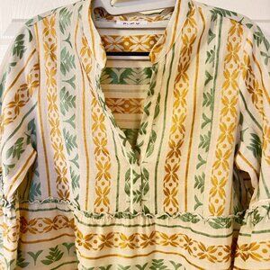 SHE X Grecian Archaic Tunic Bohemian Gold/Green Embroidered Dress, Size S